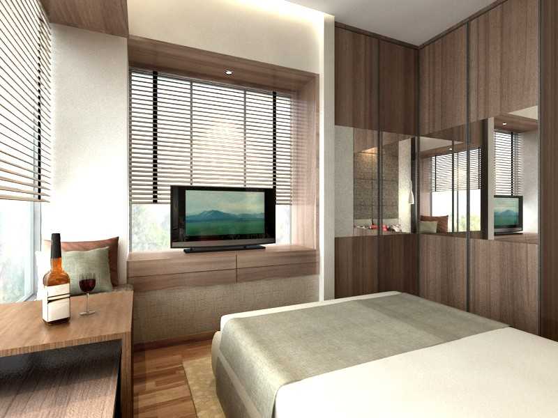 Contemporary Bedroom with Wood Flooring and TV Console