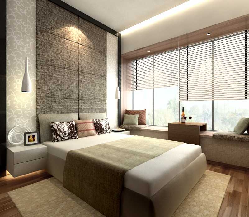 Contemporary Bedroom with Parquet Floor and Bay Window