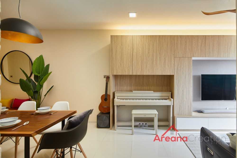 Modern Living Room with Vinyl Flooring and Herringbone Tiling