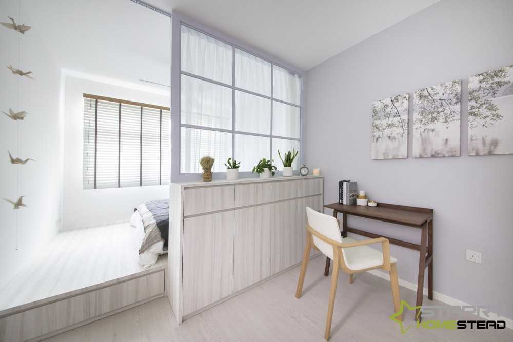 Country Bedroom with Platform Bed and Desk