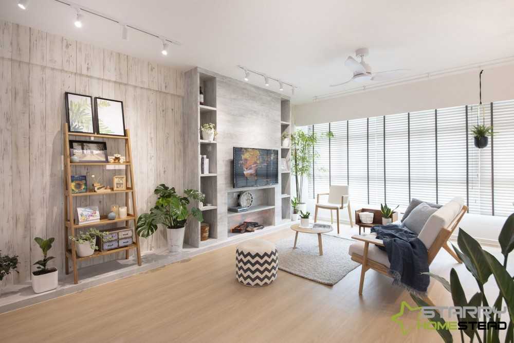 Country Living Room with TV Console and Feature Wall