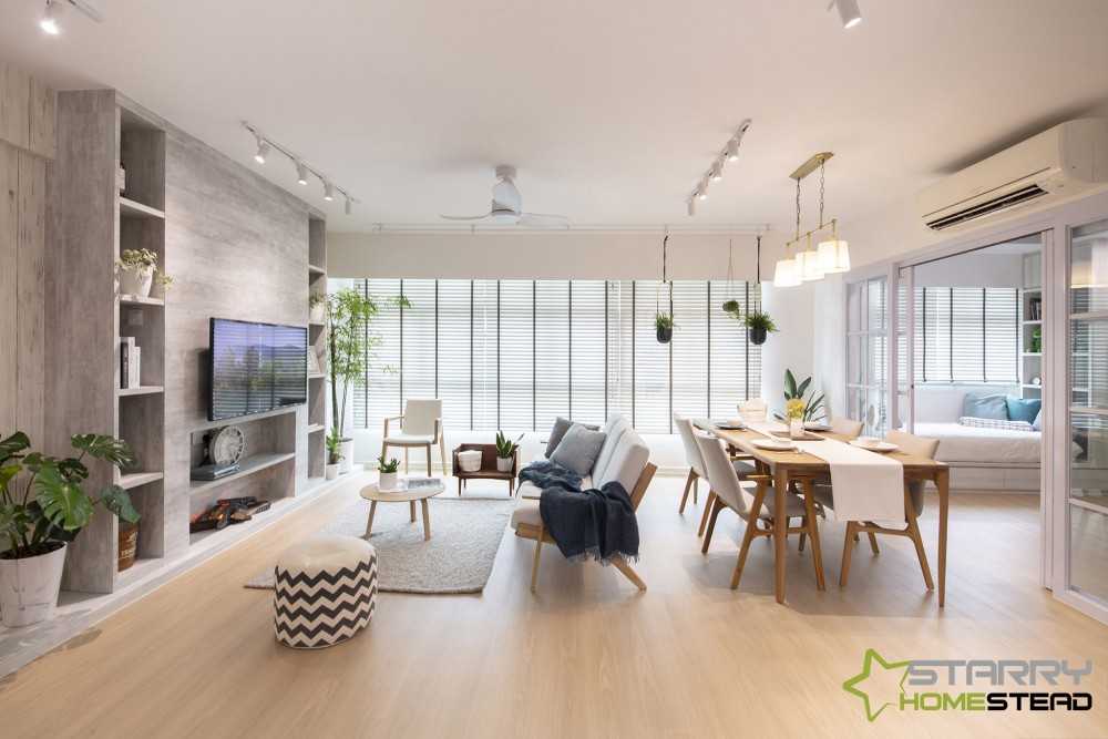 Country Living Room with Vinyl Flooring and Feature Wall