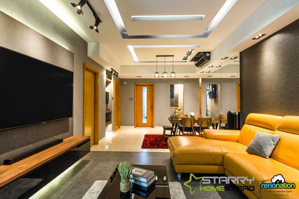 Contemporary Living Room with TV Console and Feature Wall