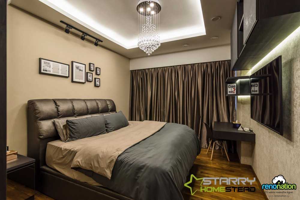 Contemporary Bedroom with Bedside Table and Wall Shelves