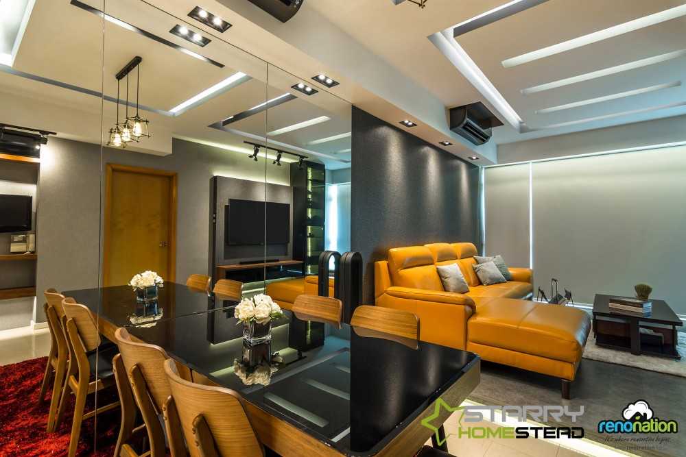 Contemporary Dining Room with Mirror and Dining Table