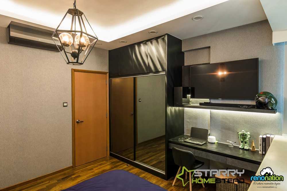 Contemporary Bedroom with Mirror and Storage Cabinets
