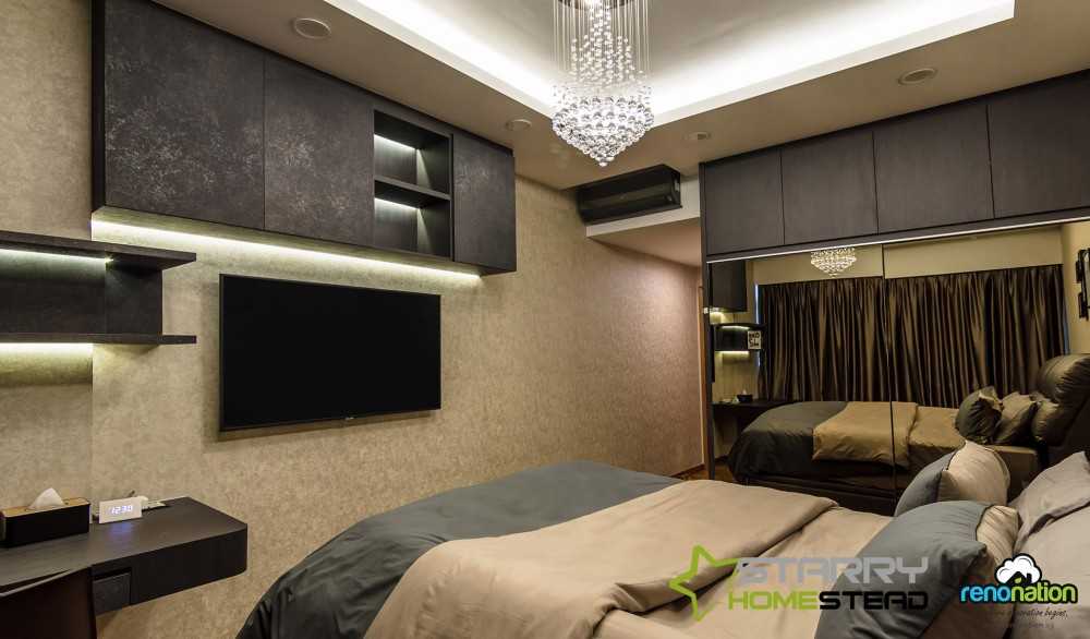 Contemporary Bedroom with Wardrobe and Wall Shelves