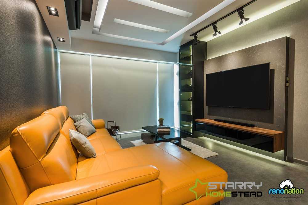 Contemporary Living Room with TV Console and Feature Wall