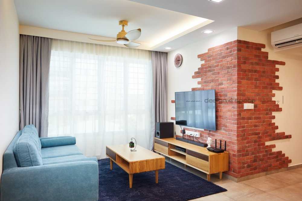 Industrial Living Room with Parquet Floor and Marble Floor