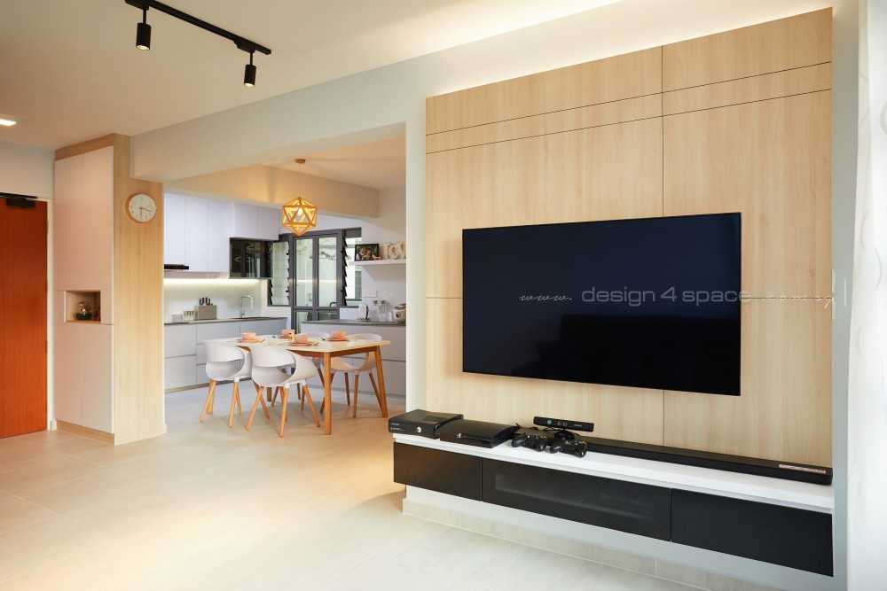 Scandinavian Living Room with TV Console and Feature Wall