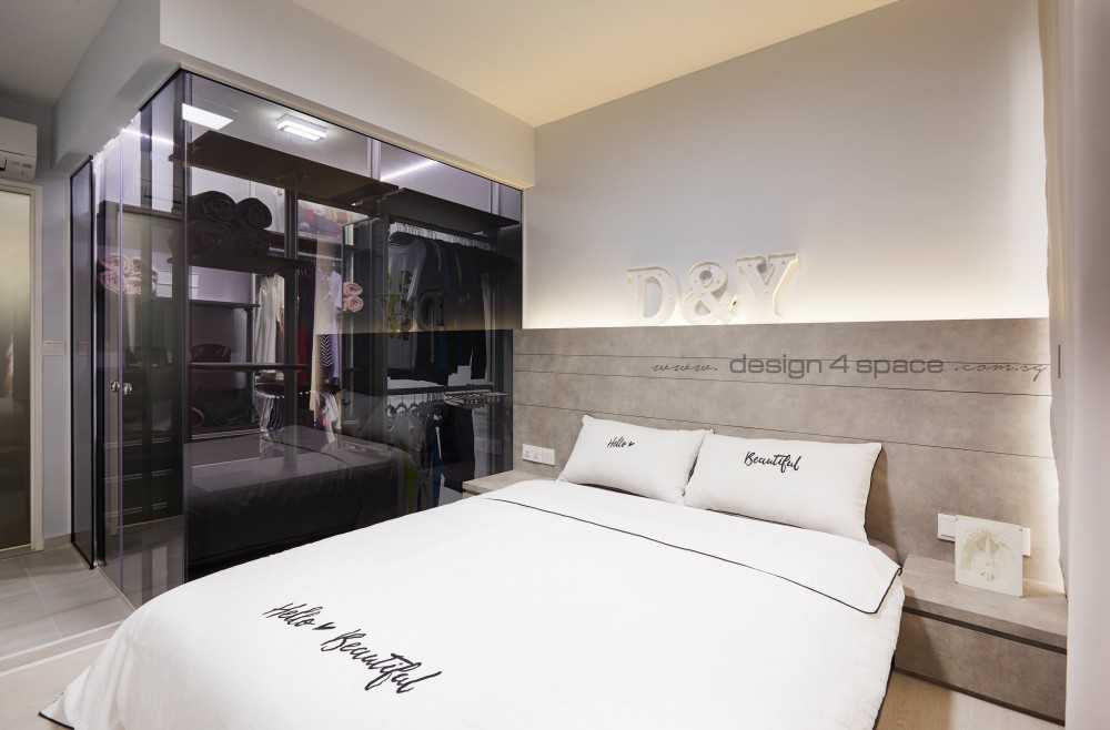 Scandinavian Bedroom with Platform Bed and Wood Flooring