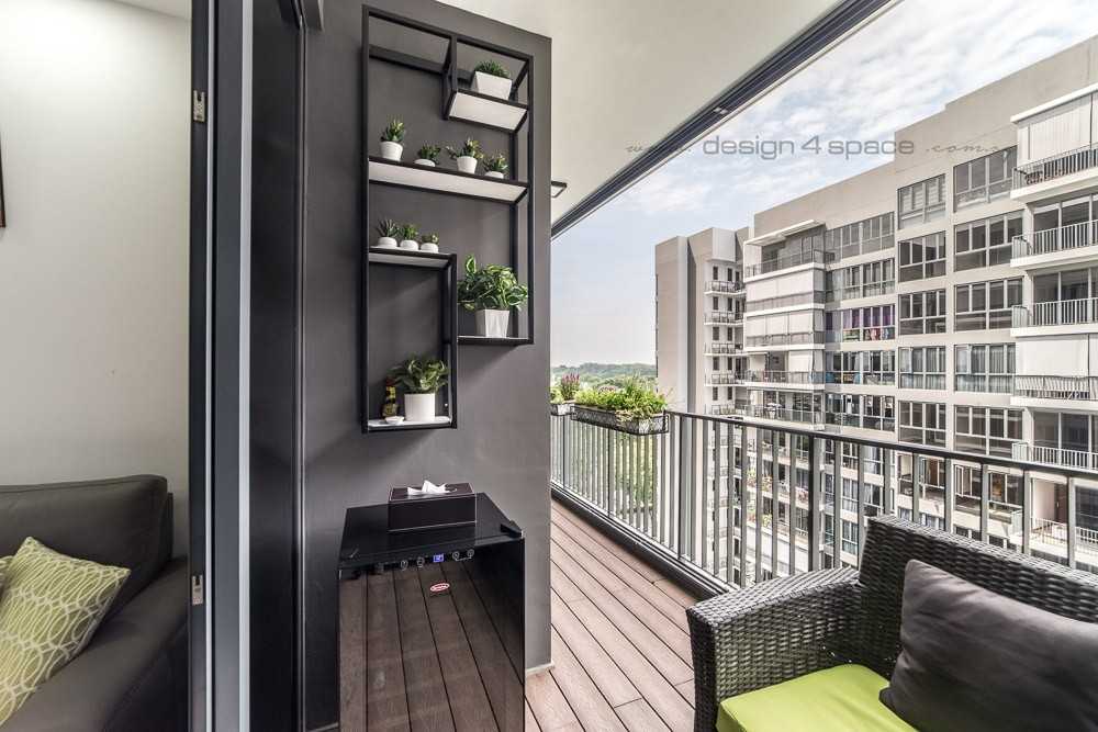 Contemporary Balcony with Bay Window and Window Shutters