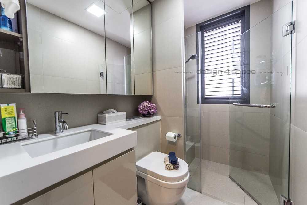 Contemporary Bathroom with Homogeneous Tiles and Herringbone Tiling