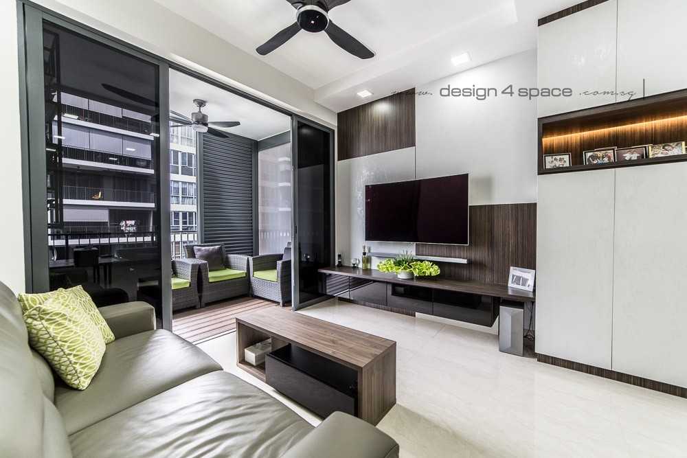 Contemporary Living Room with Bookshelf and TV Console