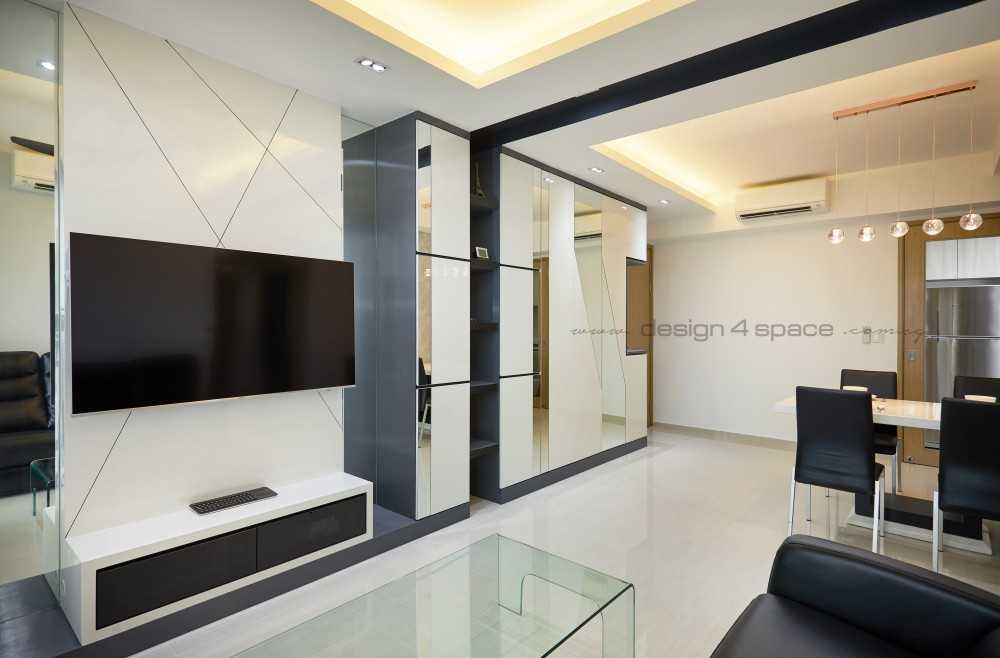 Modern Living Room with Homogeneous Tiles and TV Console