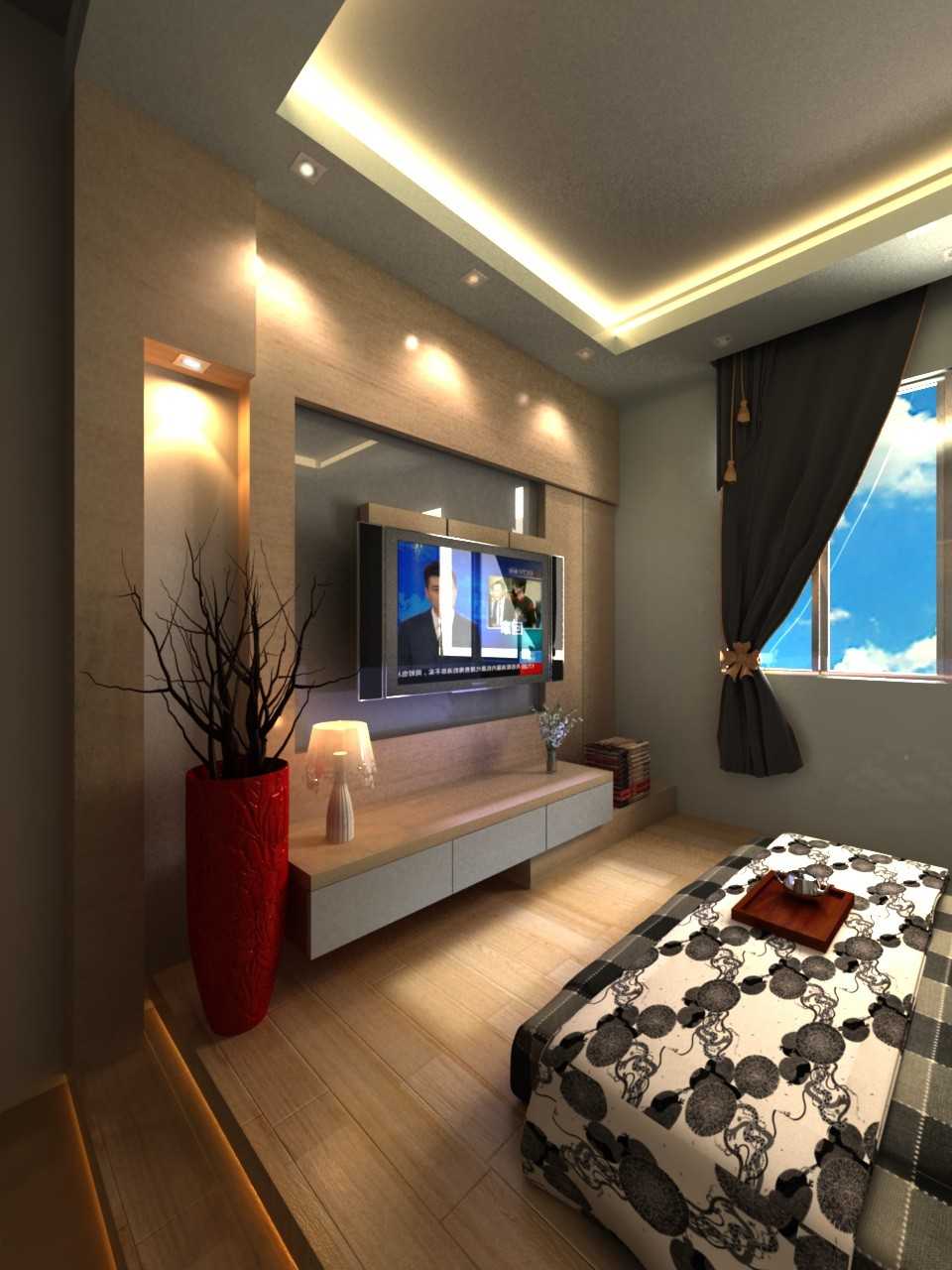 Contemporary Bedroom with TV Console and Feature Wall