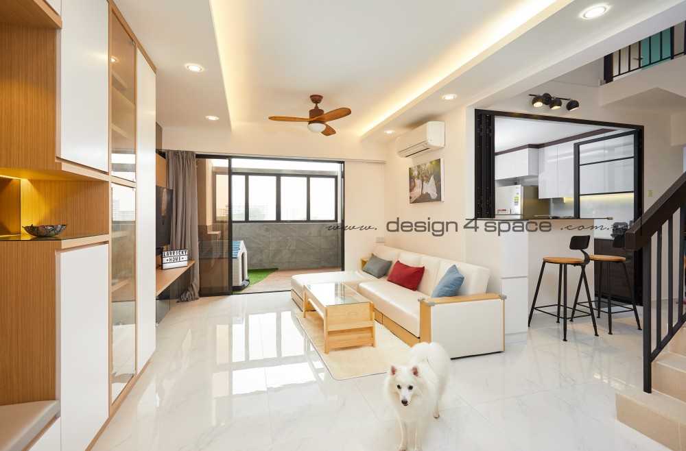 Contemporary Living Room with Homogeneous Tiles and TV Console