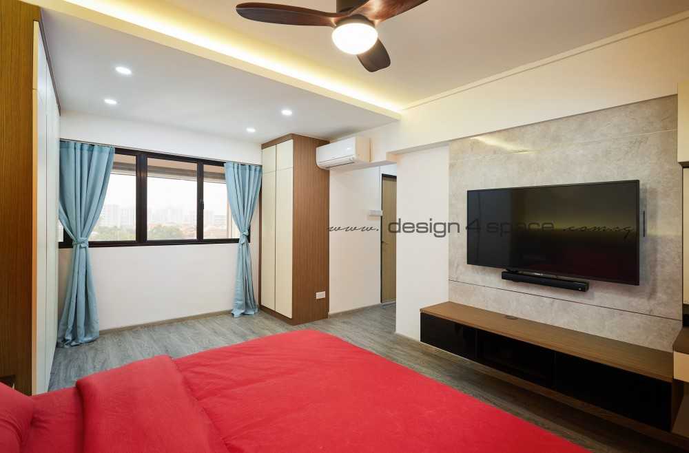 Contemporary Bedroom with TV Console and Feature Wall
