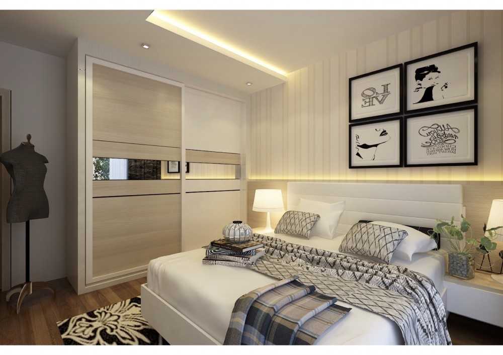 Contemporary Bedroom with Vinyl Flooring and Cove Lighting
