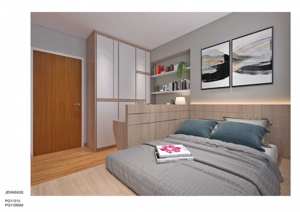 Contemporary Bedroom with Platform Bed and Vinyl Flooring