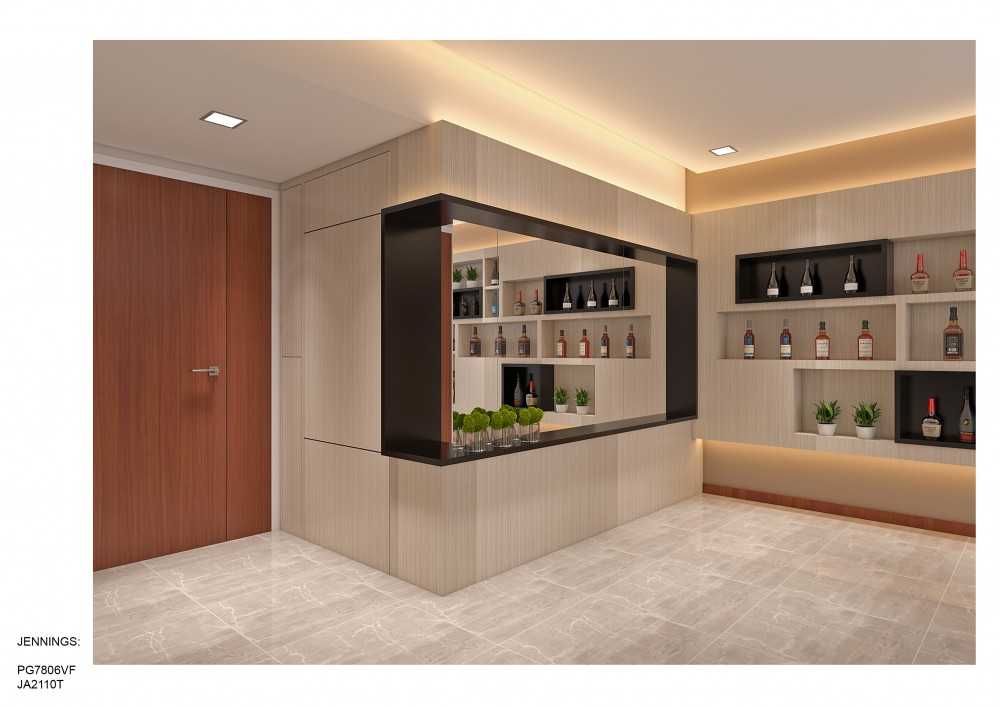 Contemporary Living Room with Homogeneous Tiles and Feature Wall