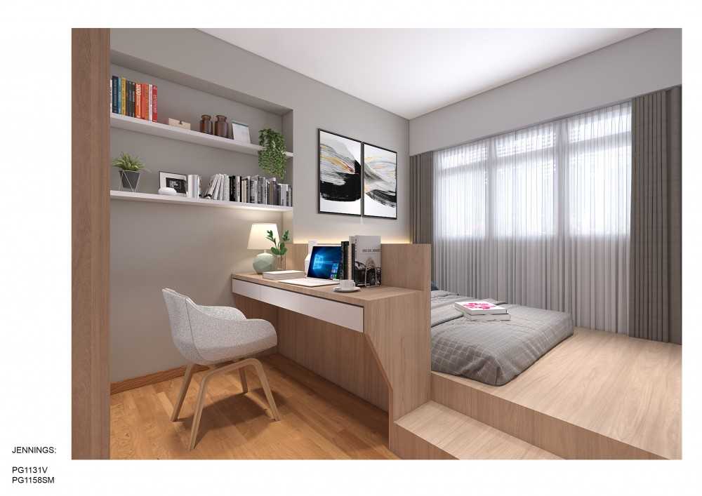 Contemporary Bedroom with Platform Bed and Vinyl Flooring