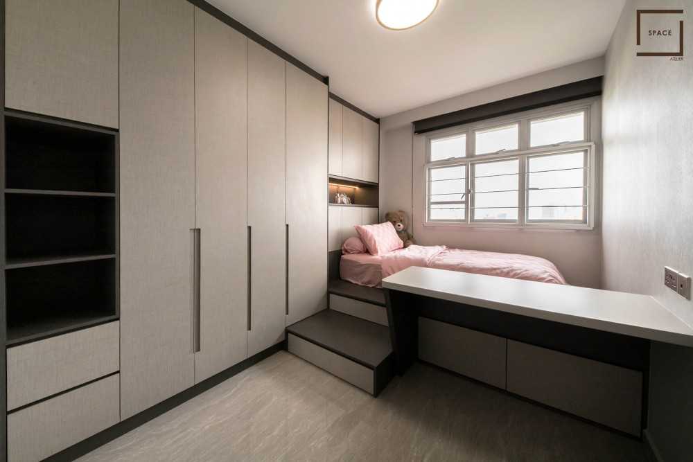 Contemporary Bedroom with Granite Floor and Wardrobe