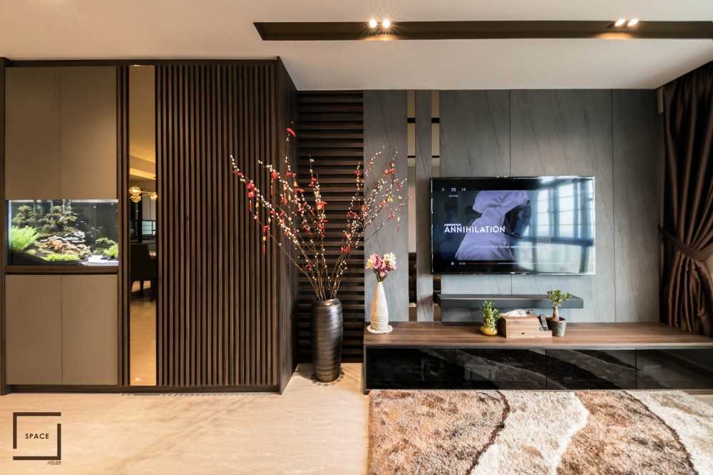 Contemporary Living Room with TV Console and Cove Lighting