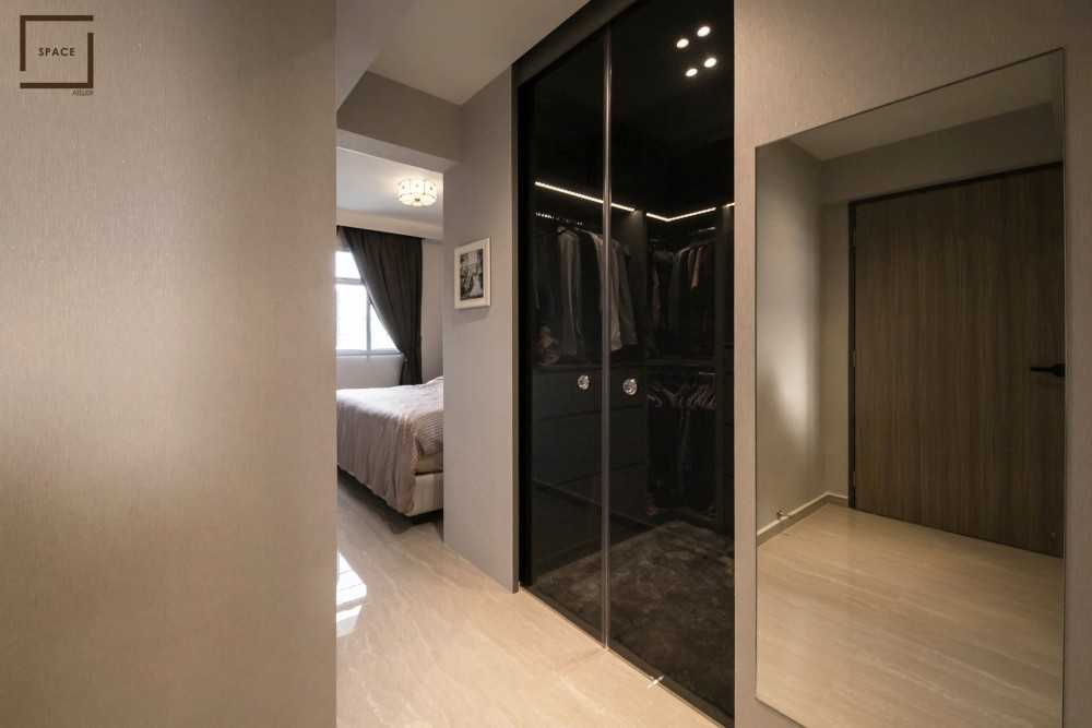 Contemporary Bedroom with Granite Floor and Drop Ceiling