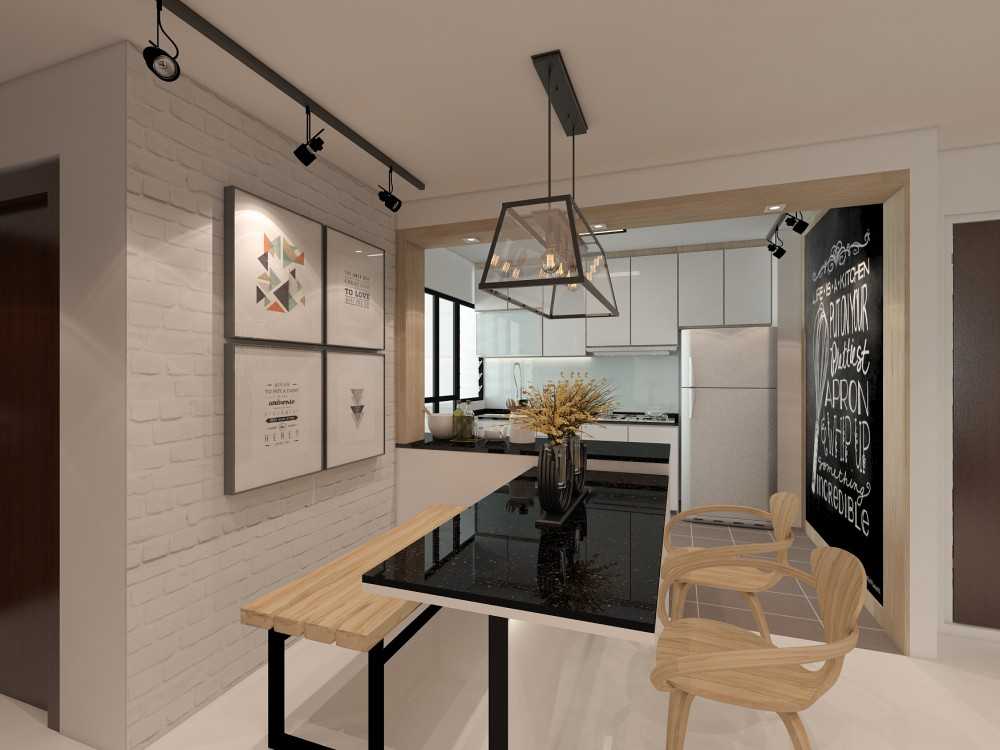 Scandinavian Dining Room with Feature Wall and Brick Feature Wall