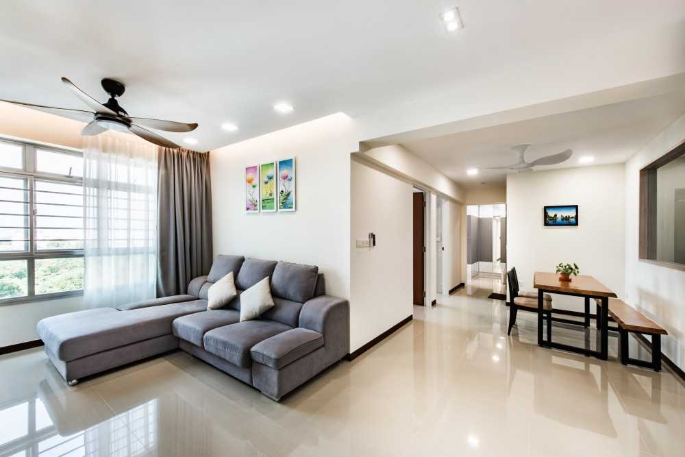 Contemporary Dining Room with Drop Light and Cove Lighting