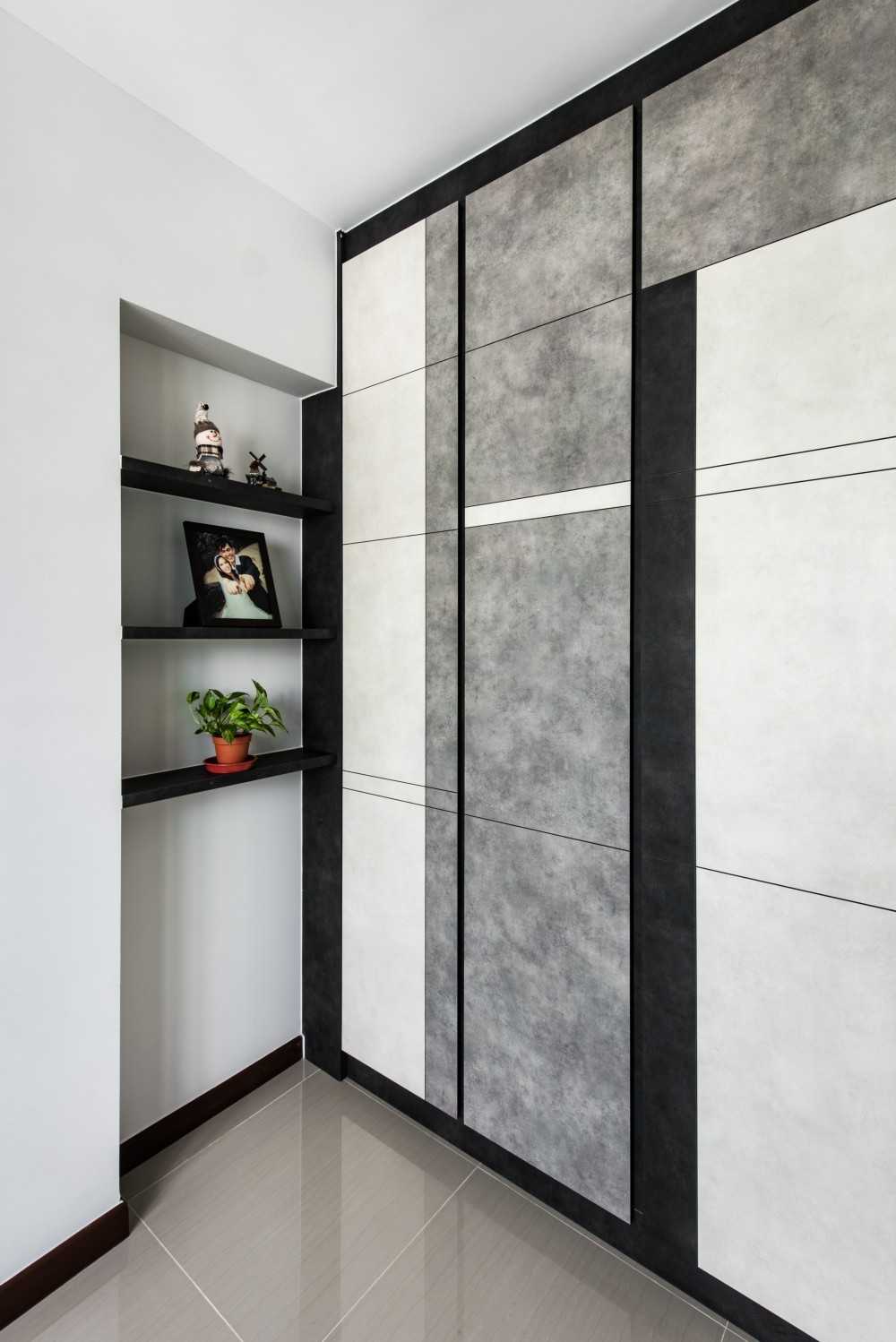 Contemporary Bedroom with Homogeneous Tiles and Wardrobe