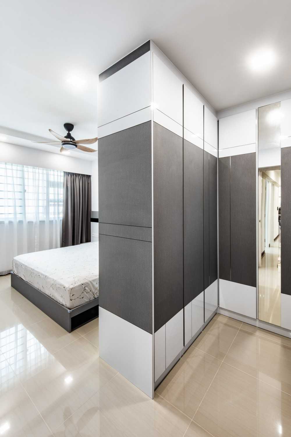 Contemporary Bedroom with Homogeneous Tiles and Wardrobe