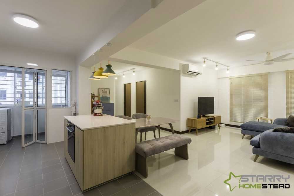 Scandinavian Dining Room with Kitchen Island and Dining Table