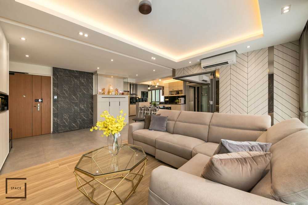 Contemporary Living Room with Ceiling Light and Sofa