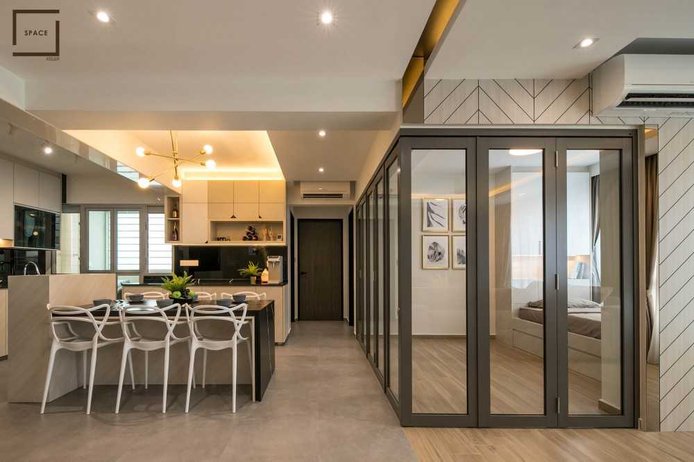 Contemporary Living Room with Homogeneous Tiles and TV Console