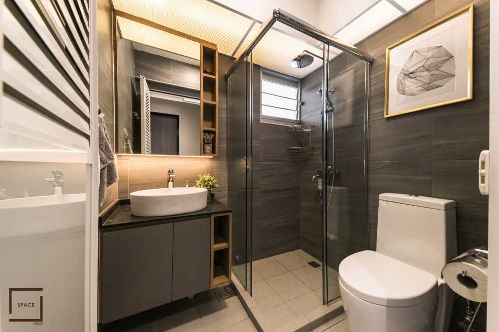 Contemporary Bathroom with Cement Floor and Shower Screen