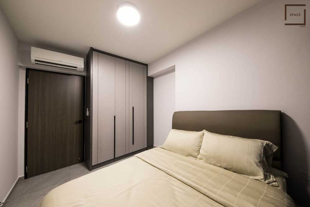 Contemporary Bedroom with Homogeneous Tiles and Wardrobe