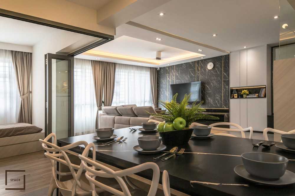Contemporary Living Room with TV Console and Cove Lighting