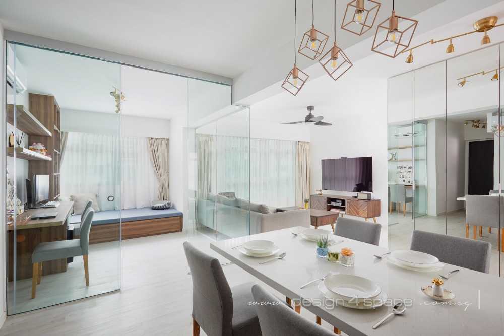 Modern Dining Room with Drop Light and Ceiling Light