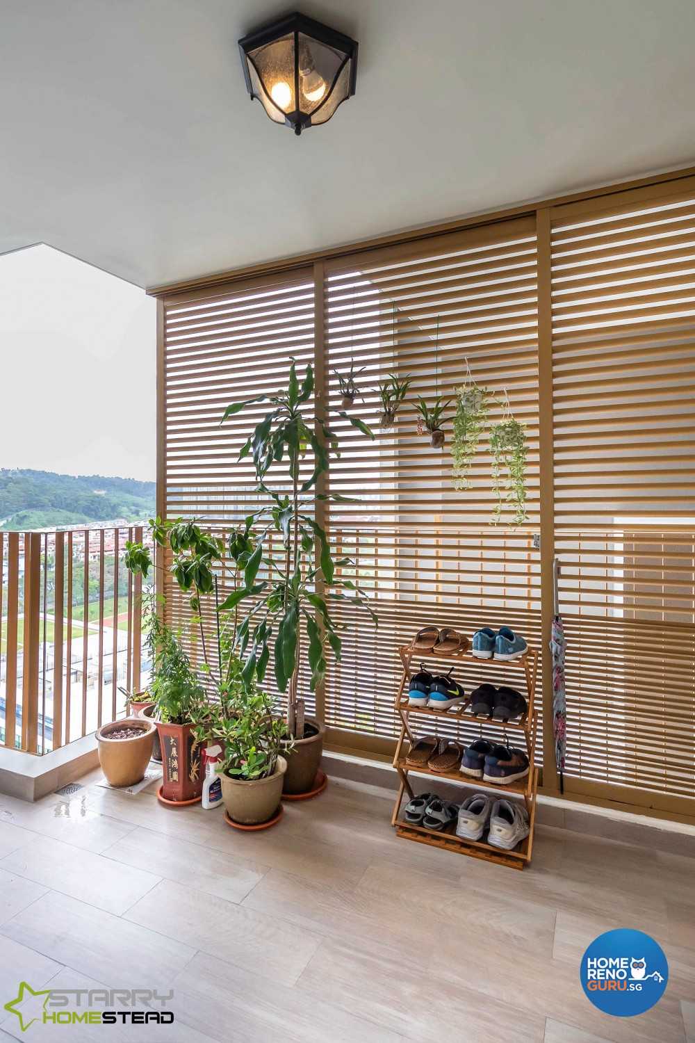 Scandinavian Foyer with Shoe Rack and Houseplants