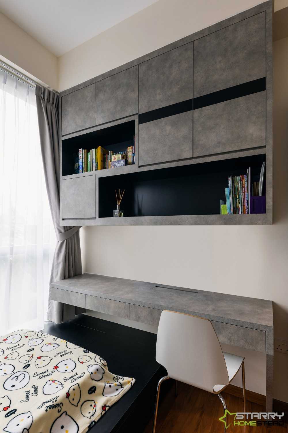 Modern Bedroom with Bookshelf and Desk