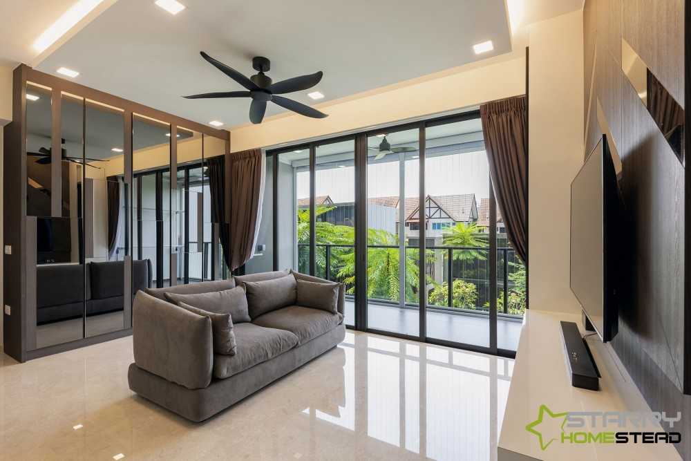 Modern Living Room with TV Console and Mirror