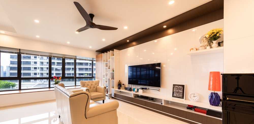 Contemporary Living Room with Bookshelf and Settee