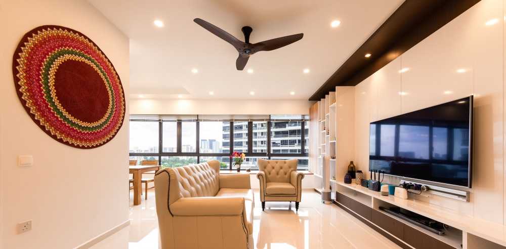 Contemporary Living Room with TV Console and Feature Wall