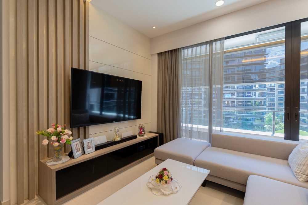 Contemporary Living Room with TV Console and TV