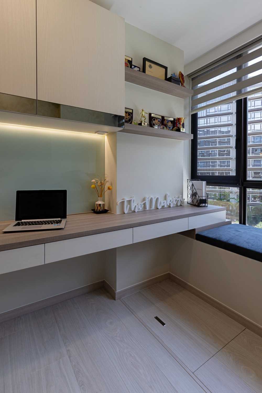 Contemporary Workstation with Desk and Storage Cabinets