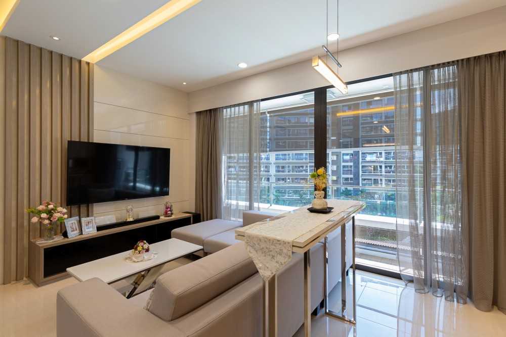 Contemporary Living Room with TV Console and TV