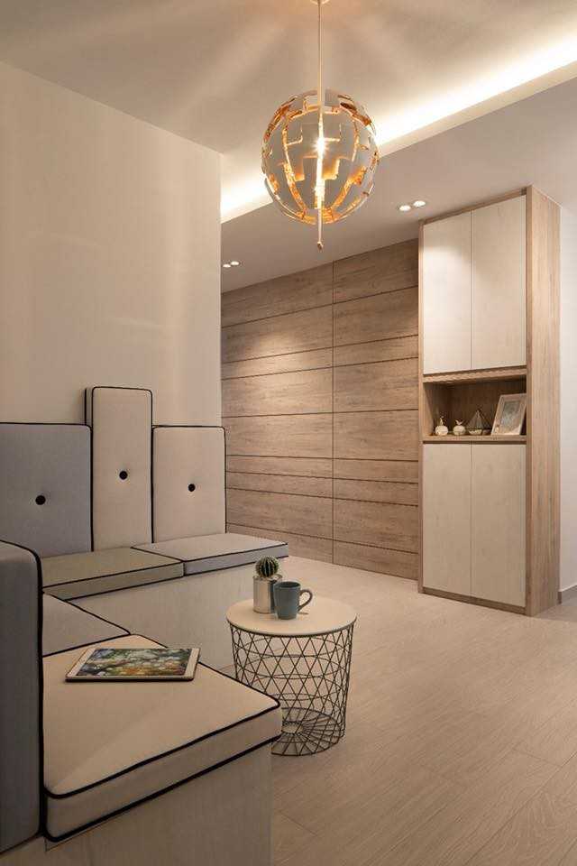 Scandinavian Living Room with Storage Cabinets and Open Storage
