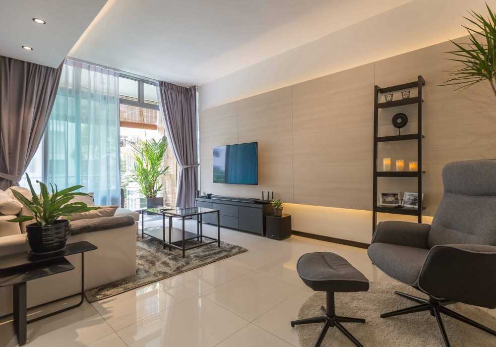 Minimalist Living Room with Bookshelf and TV Console